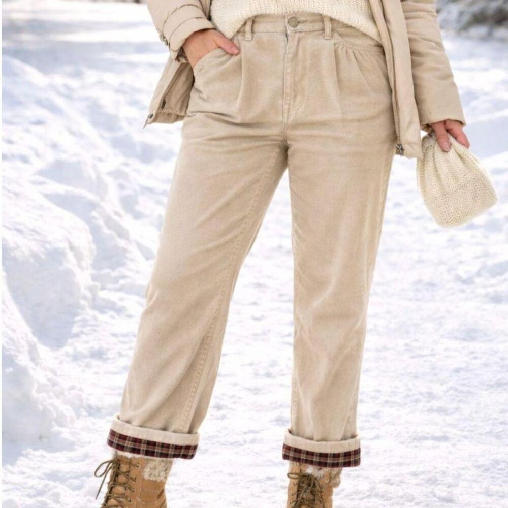 Eddie Bauer Plaid Lined Cotton Pants Beige Straight Leg Women’s 10 VTG Y2K READ